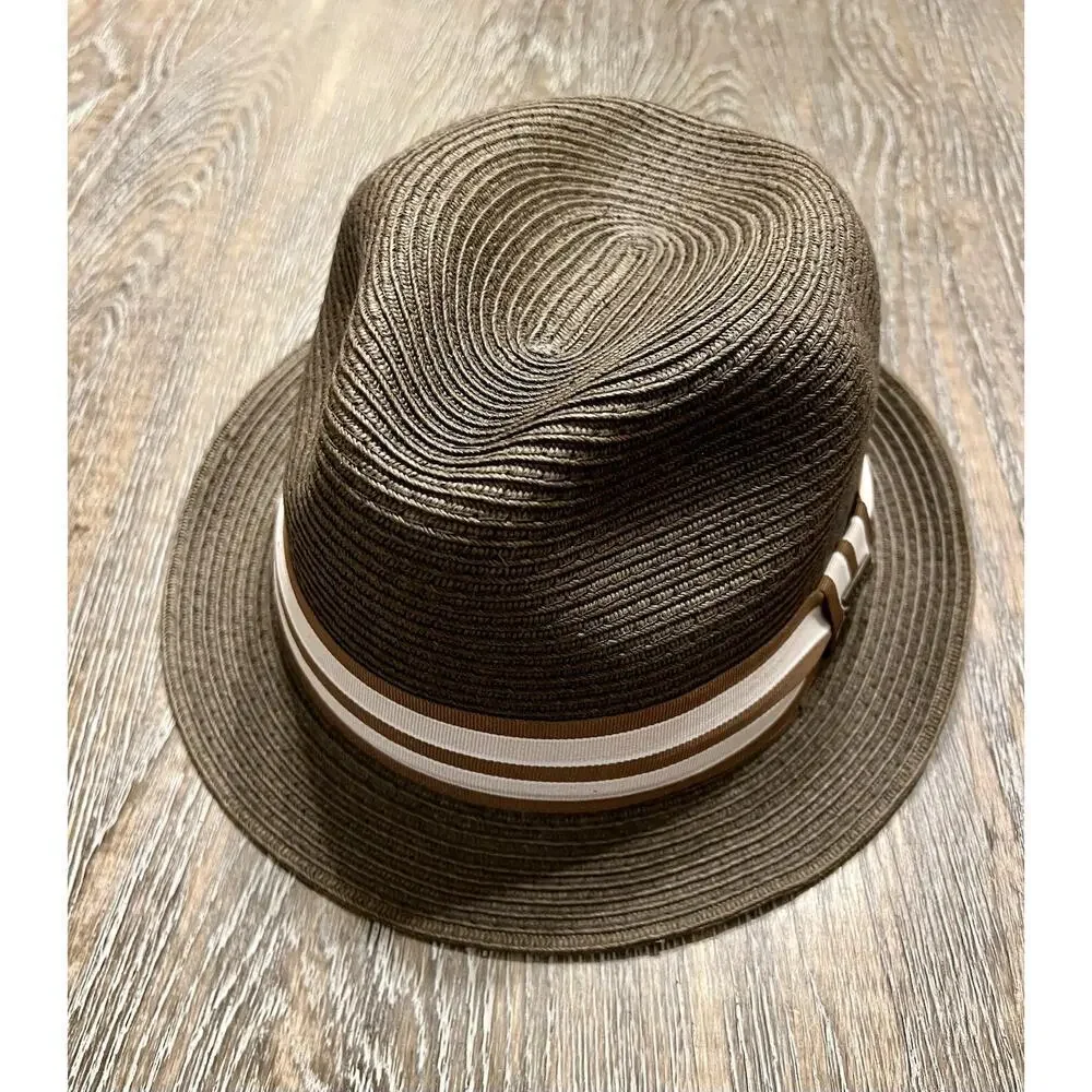 Vintage Men’s 100% Paper Straw Brown Fedora Ribbon One‎ Size